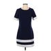 Shein Casual Dress - Shift Crew Neck Short sleeves: Blue Color Block Dresses - Women's Size Small