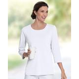 Appleseeds Women's Essential Cotton Solid Jewelneck Tee - White - PL - Petite