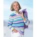 Appleseeds Women's Bayside Cotton Cable Multi-Stripe Sweater - Purple - XL - Misses