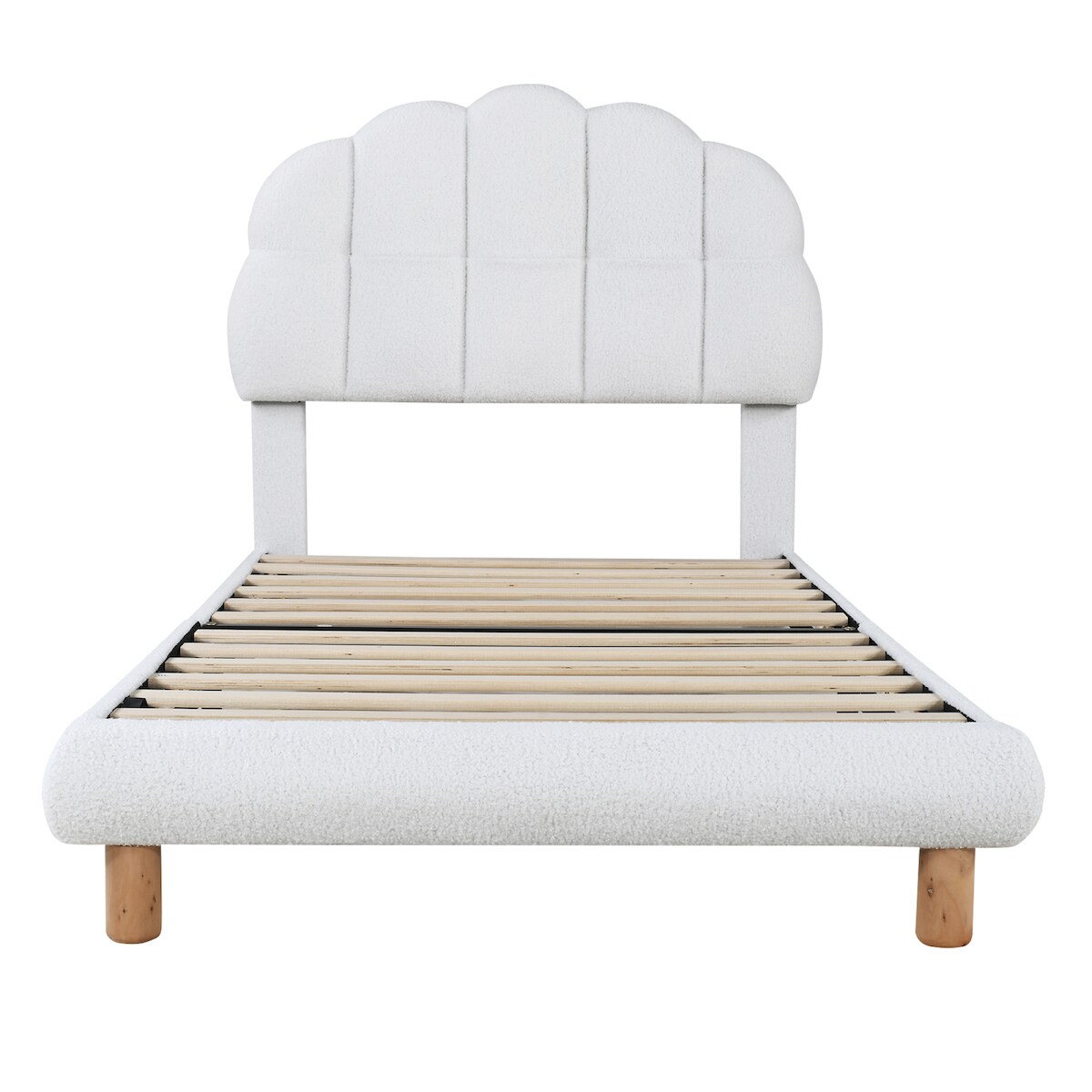 Merax 90x200cm Einzelbett, Polsterbett, Holzlattenrost, Kreisvlies, Weiß Image