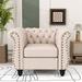 Accent Chair - Alcott Hill® Cheenou Dutch Plush Upholstered Sofa w/ Buttoned Tufted Backrest Wood/Polyester/Fabric in White/Brown | Wayfair