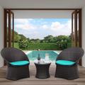 Winston Porter Carrena Patio Set 3 Pieces Outdoor Wicker Bistro Set Scalloped Backrest w/ Cushions & Glass Side Table Synthetic Wicker/All | Wayfair