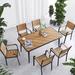 Wildon Home® Auttenberg Rectangular 6 - Person Outdoor Restaurant Dining Set Wood/Metal in Black/Brown | 66.93 W x 35.43 D in | Wayfair