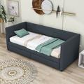 Latitude Run® Hudnell Twin Size Corduroy Daybed w/ Two Drawers Upholstered/Corduroy in Gray | 29 H x 43 W x 79 D in | Wayfair