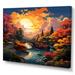 Millwood Pines Glorious Sunset Over Beautiful Autumn Garden On Canvas Print Plastic in Blue/Green/Orange | 34 H x 44 W x 1.5 D in | Wayfair