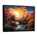 Millwood Pines Glorious Sunset Over Beautiful Autumn Garden On Canvas Print Metal in Blue/Green/Orange | 30 H x 40 W x 1.5 D in | Wayfair