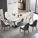 Orren Ellis 7 - Piece Stone Pedestal Dining Table Set Wood/Metal in White | 29.53 H x 35.43 W x 63 D in | Wayfair E0444E6B028444A0976C17177E60ED58