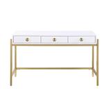 Best Master Furniture Donar 3 Drawer White Lacquer Computer Desk with Matted Gold Trim