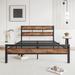 Full Size Platform Bed Frame with Rustic Vintage Wood Headboard, Strong Metal Slats Support, No Box Spring Needed