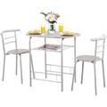 Bilot 3 Piece Dining Set Compact 2 Chairs and Table Set with Metal Frame and Shelf Storage Bistro Pub Breakfast Space Saving for Apartment and Kitchen (Silver & Natural)