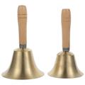 Wooden Handle Rattle Call Bell Metal Wedding Christmas School Service Game (8cm + 9.5cm) 2pcs