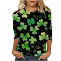 EHQJNJ T Shirts for Women Cotton Flowers Women s Round Collar Casual Fashion T Shirt with Saint.P s Day Print Three Quarter Sleeves Top St Patricks Women s T-Shirts Graphic Dogs