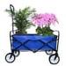 Collapsible Outdoor Utility Wagon Cart Folding Wagon Garden Shopping Beach Cart with Adjustable Handles and Cup Holders for Outdoor Activities Beaches Parks Camping(Blue)