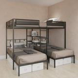 Saim Metal Full over Twin Beds with Shelves/ Sturdy Metal Frame/ Noise-Free Wood Slats/ Comfortable Textilene Guardrail/ Bunk Bed for Three/ Built-in 3-Tier Shelves/ No Box Spring Needed