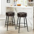 Nalupatio Modern Round PU Leather Bar Stools Set of 2 for Kitchen Counter