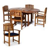 All Things Cedar TE70-20-B Teak Oval Extension Patio Table & Dining Chair Set with Cushions Blue