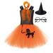 EHQJNJ Baby Girl Outfit Toddler Custome Girls Dress Tutu Mesh Dress Hat Glasses Silk Scarf 4Pcs Sets Performance Orange Printed Toddler Girl 2T