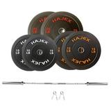 HAJEX Olympic Bumper Weight Plates Set with Barbell (6ft) - Pairs of 10 LB 15 LB 25 LB Weights - 100 LB Stack