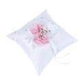 20*20cm Embellished Wedding Ring Pillow Cushion Pearl Flower Decorated Ring Bearer Pillow (White & Pink Flower)
