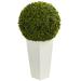 Silk Plant Nearly Natural 28 Boxwood Topiary Ball Artificial Plant in White Tower Planter (Indoor/Outdoor)