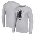 Men's Starter Heather Gray New York Jets Half Helmet Logo Long Sleeve Heathered T-Shirt