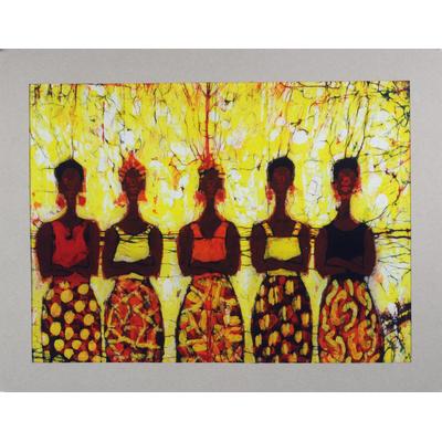 Debt Collectors,'West African Batik Wall Art of Women Titled Debt Collectors'