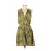 Bar III Casual Dress - Mini V Neck Sleeveless: Green Floral Dresses - Women's Size Medium