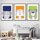 Kids Wall Art Sketch Jungle Animals Nursery Poster Prints Framed | Orange Tiger | Navy Blue Elephant | Green Koala