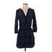 Parker Casual Dress - Mini V Neck 3/4 sleeves: Blue Print Dresses - Women's Size X-Small