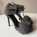 Michael Kors Shoes | Michael Kors- Remi Suede & Rabbit Fur High-Heel Sandals | Color: Gray/Silver | Size: 6