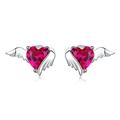 Earrings Women's Fashion Earrings 925 Sterling Silver Angel Devil Pink Cuboidal Stone Heart Studs Women's Sterling Silver Jewelry (SCE690 a)