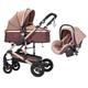 3 in 1 Pram Stroller Foldable Baby Carriage High Landscape Toddler Pushchair Infant Travel System for 0-37 Months with Shock Absorption Springs Large Basket Rubber Wheel (Khaki)