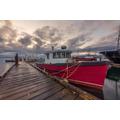 Red boat at the pier on a cloudy day - 6000 piece wooden puzzle - Casual fun game puzzle for adults and teenagers