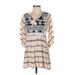 Hayden Casual Dress - Mini Tie Neck 3/4 sleeves: Tan Dresses - Women's Size Small