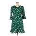 DVF WEST Casual Dress - Mini Crew Neck 3/4 sleeves: Green Dresses - Women's Size Medium