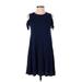 Style&Co Casual Dress - A-Line Crew Neck Short sleeves: Blue Solid Dresses - Women's Size Small Petite