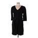 Liz Claiborne Casual Dress - Mini V Neck 3/4 sleeves: Black Print Dresses - New - Women's Size 10