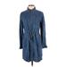 Athleta Casual Dress - Shirtdress Collared Long sleeves: Blue Print Dresses - Women's Size Small