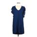 Splendid Casual Dress - Shift V Neck Short sleeves: Blue Print Dresses - Women's Size Medium