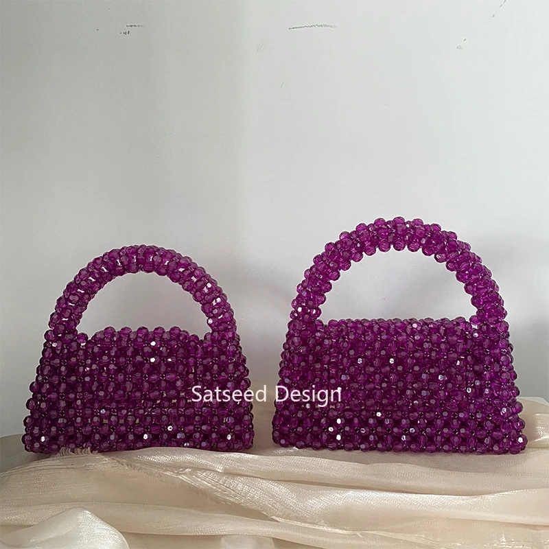 Sac à Main Solide en Perles Acryliques, Fait à la Main, avec des Couleurs Personnalisées, Poignée Supérieure, Design à la Mode, pour ix, Banquet, pour Femme, 2 Tailles