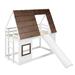 Harper Orchard Wooden Double Bunk Bed w/ Roof, Ladder & Slide, White + Brown Wood in Brown/White | 81.8 H x 41.5 W x 78.3 D in | Wayfair