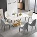 Orren Ellis 7 - Piece Stone Pedestal Dining Table Set Wood/Metal in White | 29.53 H x 35.43 W x 63 D in | Wayfair 70D560223665463A9E2C555C1F25CC08