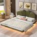 Ivy Bronx Khyrin Vegan Leather Platform Bed Wood & /Upholstered/Faux leather in Green | 40.9 H x 61.8 W x 81.9 D in | Wayfair