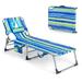 Costway Folding Beach Lounge Chair with Pillow for Outdoor-Blue & Green