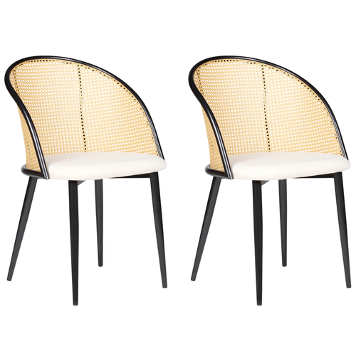 Stühle 2er Set Schwarz / Beige aus Metall Wiener Geflecht Retro Stil Modernes Design für Esszimmer Küche