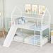 Twin Over Twin Bunk Beds with Slide, Metal Frame House Bunk Bed, Low Twin Bunk Beds with Built-in Ladder, No Box Spring Needed
