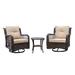 khaki 3-Piece Patio Swivel Rocking Chairs Conversation Bistro Set