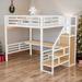 Full Size Metal Loft Bed Kids Bed with Desk, Storage Staircase and Small Wardrobe, Removeable Storage Stairs, White