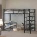 Modern Style Kids Furniture Twin Size Kids Bed Metal Loft Bed with Bench and Storage Staircase, Black