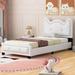 Twin/Full Size Upholstered Platform Bed w/ Carton Ears Shaped Headboard, Low to Ground Bed Frame w/ Slats Support for Girls Boys